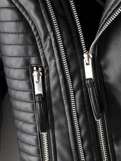 Zip Detail Lapel Neck PU Moto Jacket - LuckyFash™