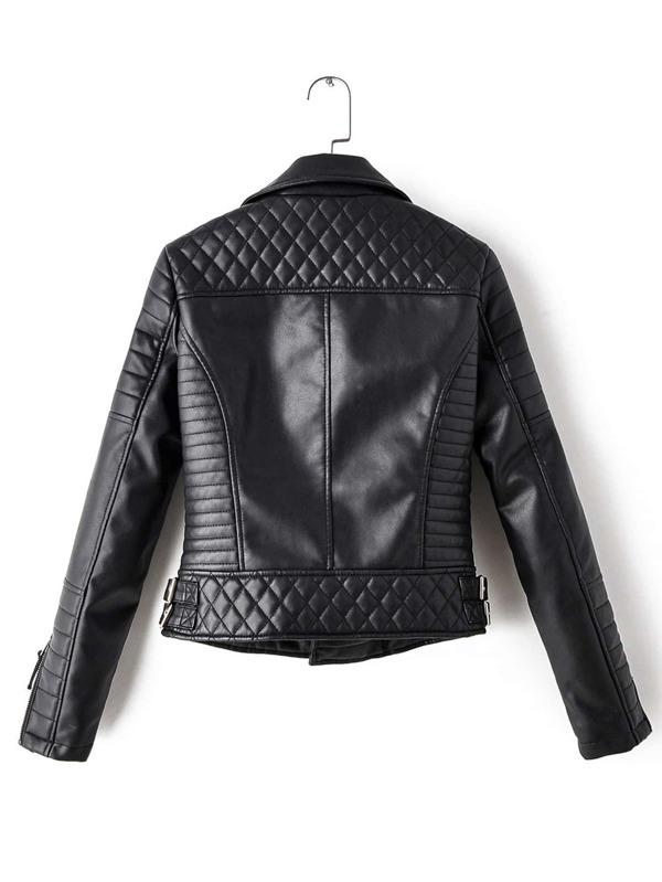 Zip Detail Lapel Neck PU Moto Jacket - LuckyFash™