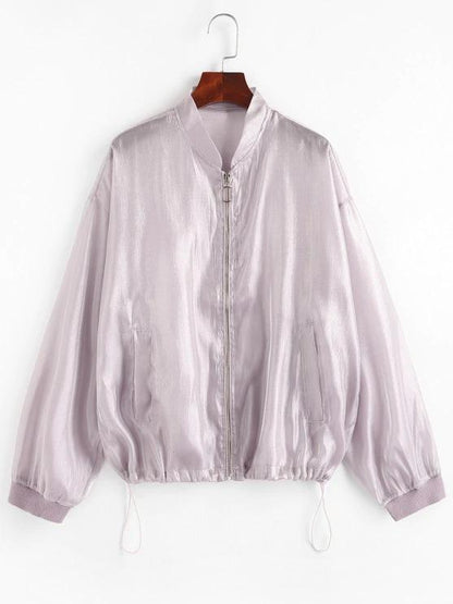 Zip Up Glitter Shiny Jacket for Women