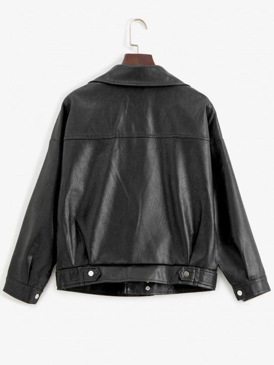 Zip Up Pockets Faux Leather Biker Jacket - LuckyFash™