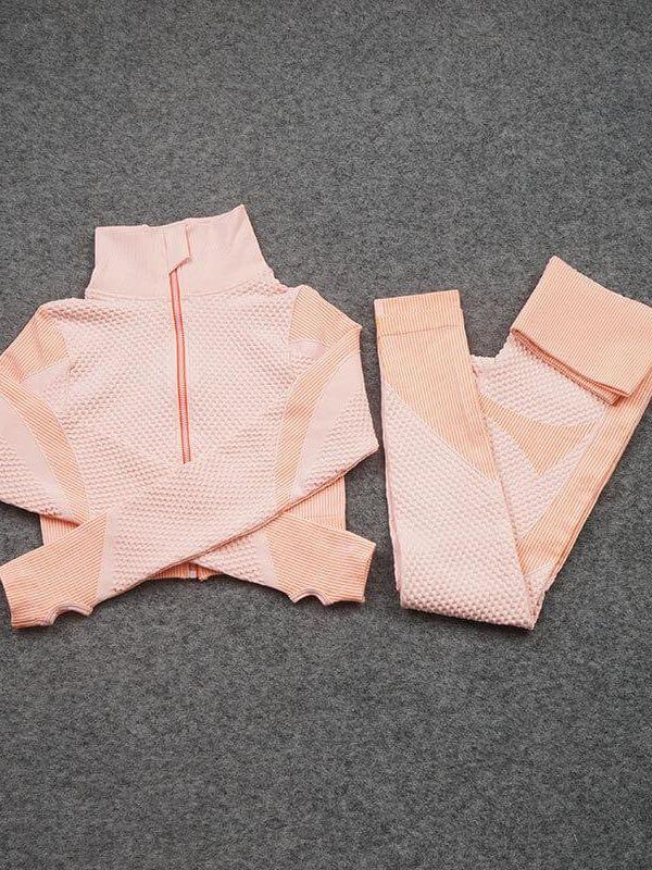 Zipped Long Sleeve Butt-lifting Pinky Set - LuckyFash™