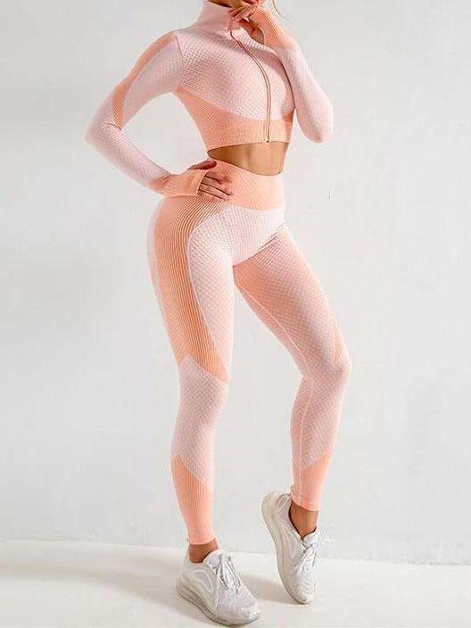 Zipped Long Sleeve Butt-lifting Pinky Set for Women