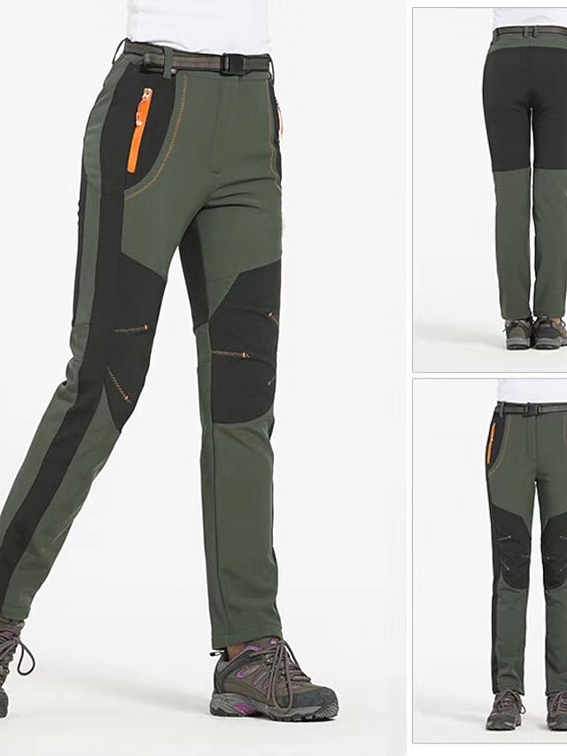 Women's Fleece Lined Pants Waterproof Hiking Pants Black Trousers Softshell Pants Winter Outdoor Thermal Warm Windproof Lightweight Elastic Waist Bottoms Army Green Burgundy Orange Camping - LuckyFash™