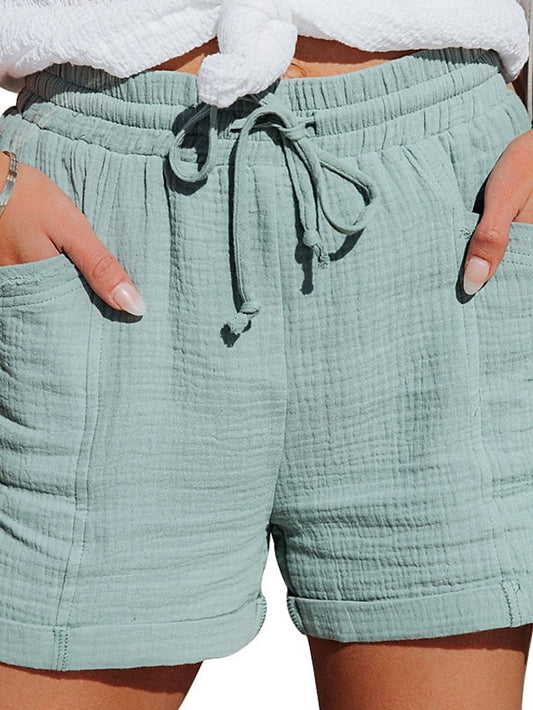 Women's Wide Leg Shorts Cotton Blend Green Blue Purple Mid Waist Basic Casual / Sporty Casual Weekend Pocket Short