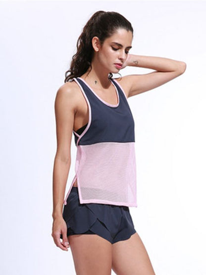 Contrast Fishnet Spliced Sports Tank Top