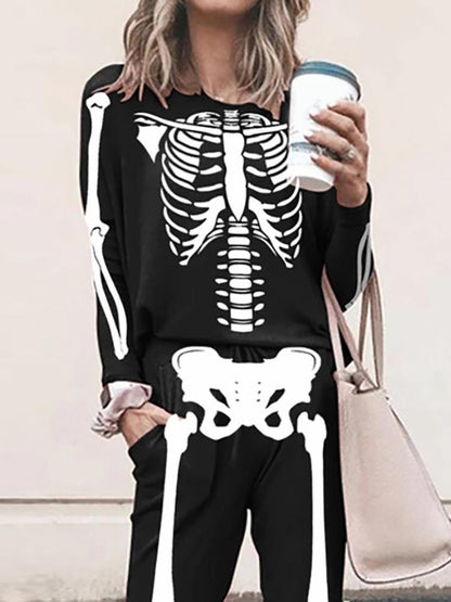 Women's Sets Long Sleeve T-shirt & Pants Skull Print Two-Piece Set