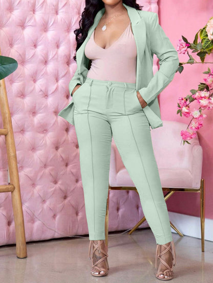 Women's Sets Solid Lapel Suit & Slim Pants Two-Piece Set