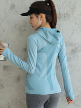 Zip-up Hooded Sports Jacket With Thumb Hole