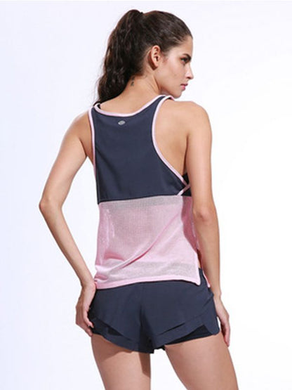 Contrast Fishnet Spliced Sports Tank Top