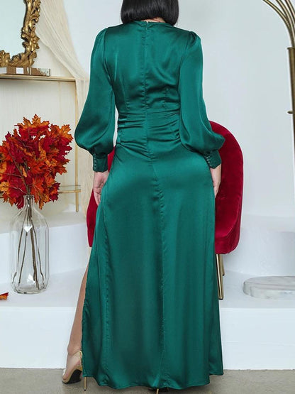 Women's Dresses Deep V-Neck Long Sleeve Split Dress