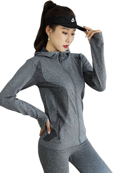 Zip-up Hooded Sports Jacket With Thumb Hole