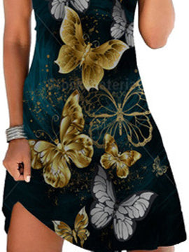 Elegant Floral Print V-neck Sleeveless Dress