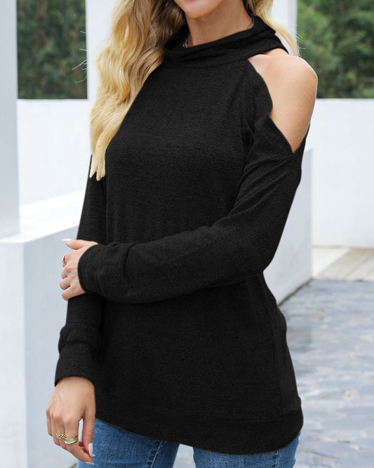 Women's Sweaters Solid Long Sleeve Off Shoulder High-Neck Sweater