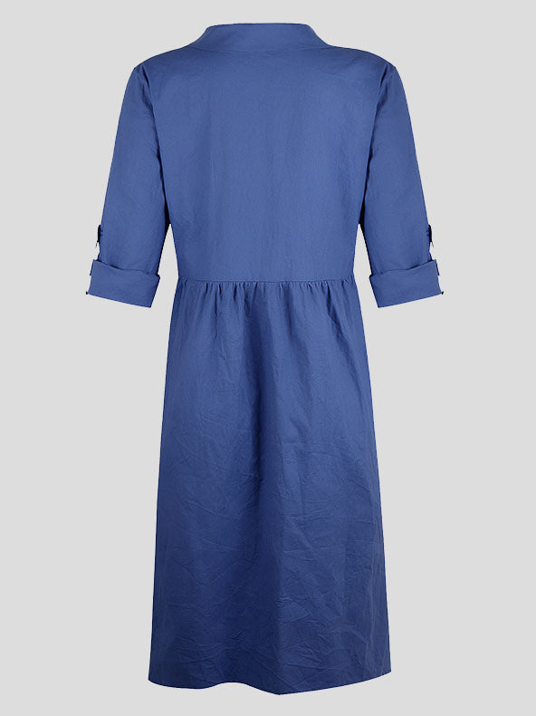 Loose Button Long-sleeved Mid-length Dress