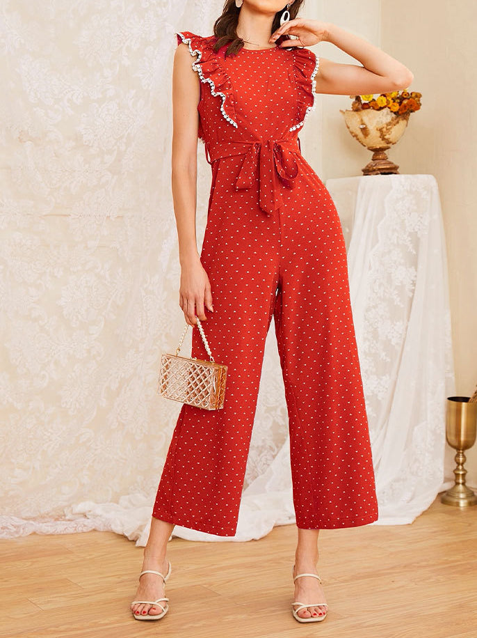 Women's Jumpsuits Lace Panel Lace Up Wide-Leg Jumpsuit