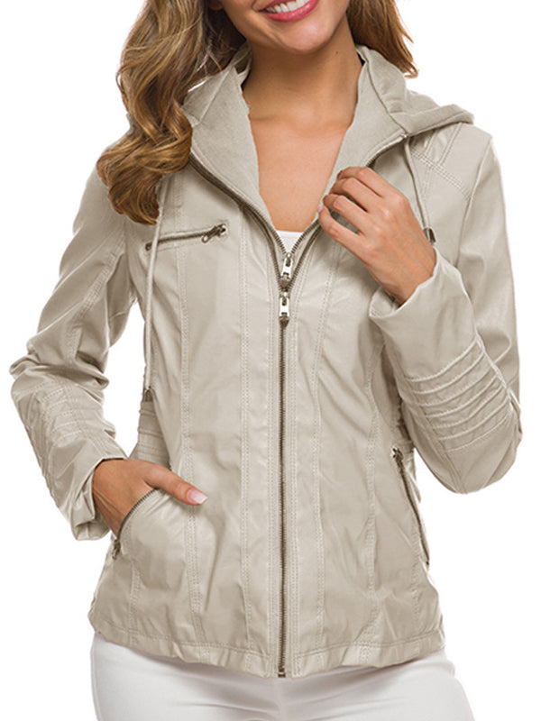 Women's Jackets Detachable Hooded PU Leather Jacket