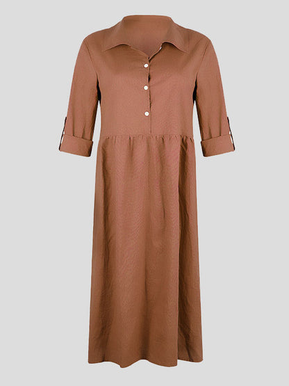 Loose Button Long-sleeved Mid-length Dress