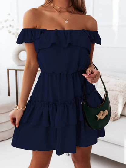 Women's Dresses Solid Sling Double Layer Ruffle Dress