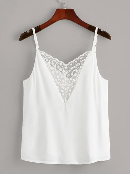 Plus Solid Lace Contrast Cami Top