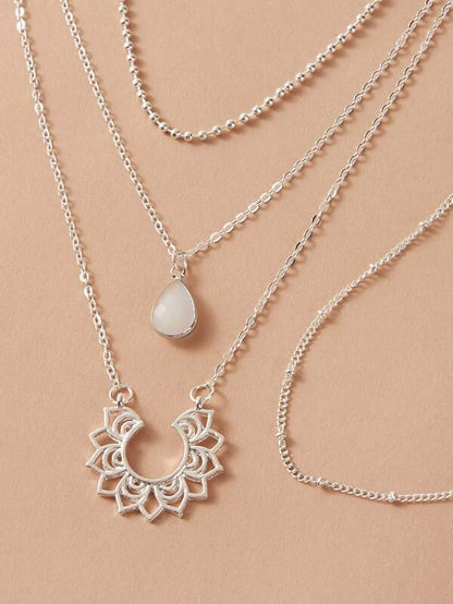 2pcs Waterdrop & Flower Pendant Necklace