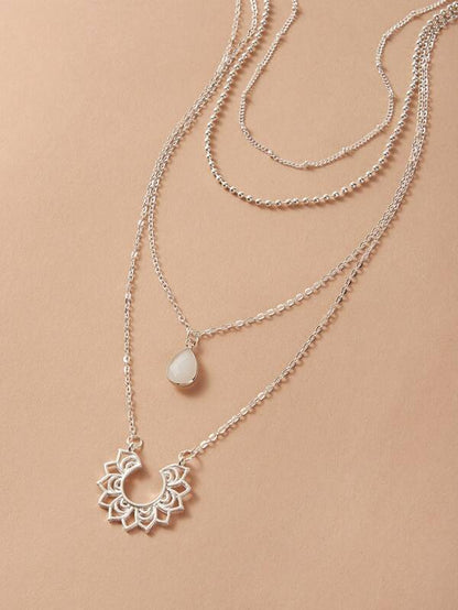 2pcs Waterdrop & Flower Pendant Necklace