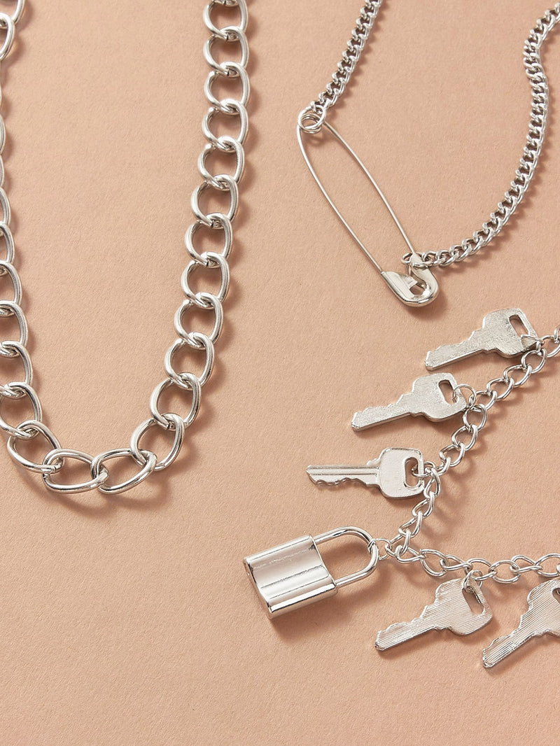 3pcs Lock & Key Charm Chain Necklace - LuckyFash™