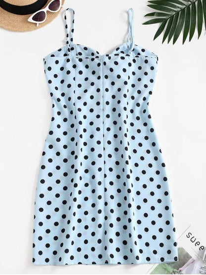 Polka Dot Knotted Slit Cami Summer Dress