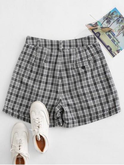 Cuffed Plaid Shorts