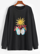 Sun Flower Butterfly Print Drop Shoulder Loose Sweatshirt
