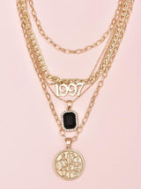 Number & Roman Coin Charm Layered Necklace - LuckyFash™