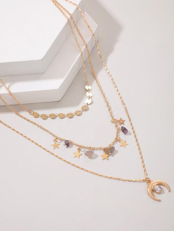 Moon & Star Charm Layered Necklace - LuckyFash™