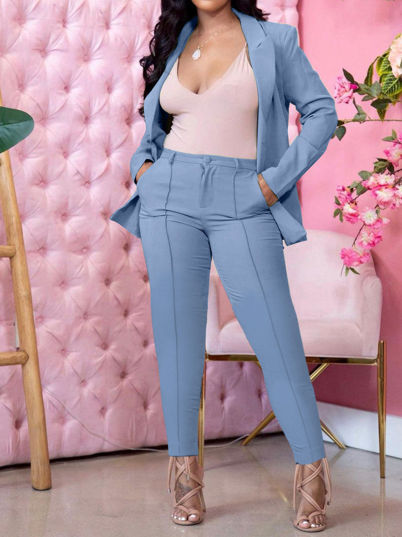 Women's Sets Solid Lapel Suit & Slim Pants Two-Piece Set