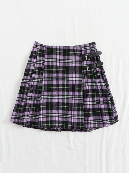 Plus Tartan Print Pleated Skirt