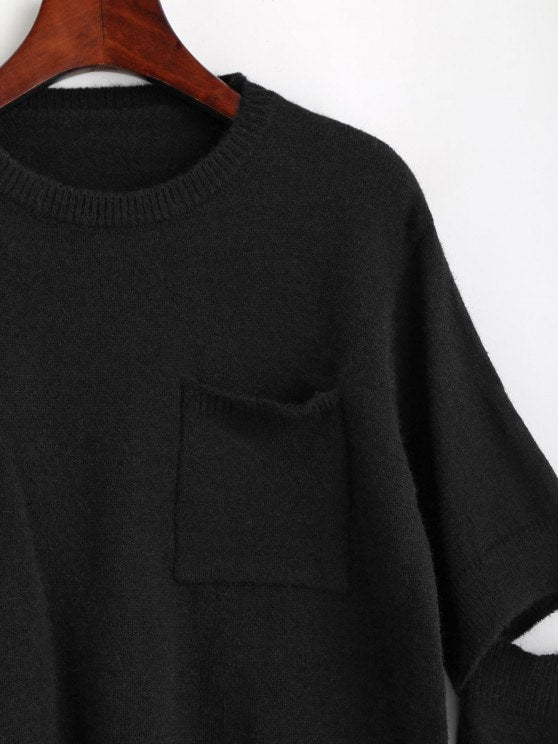 Crewneck Front Pocket Sweater with Detachable Sleeves