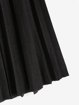 Mock Button High Waisted Pleated Skirt