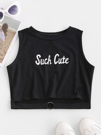 Ring Cutout Such Cute Graphic Tank Top