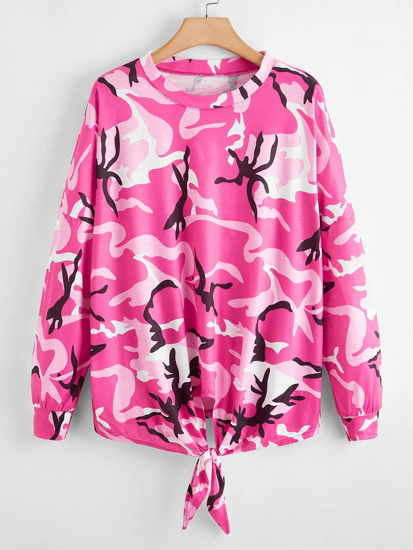 Plus Camo Print Knot Hem Sweatshirt