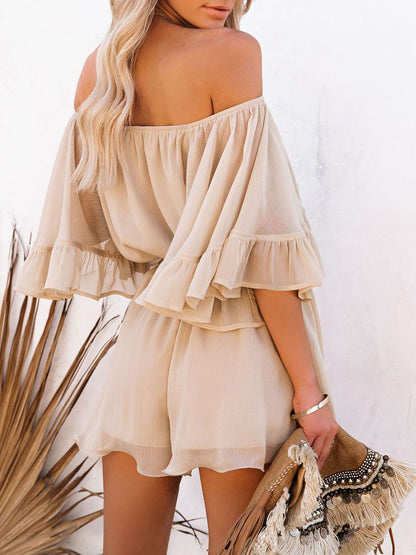 Women's Jumpsuits One-Shoulder Short Sleeve Solid Chiffon Jumpsuit