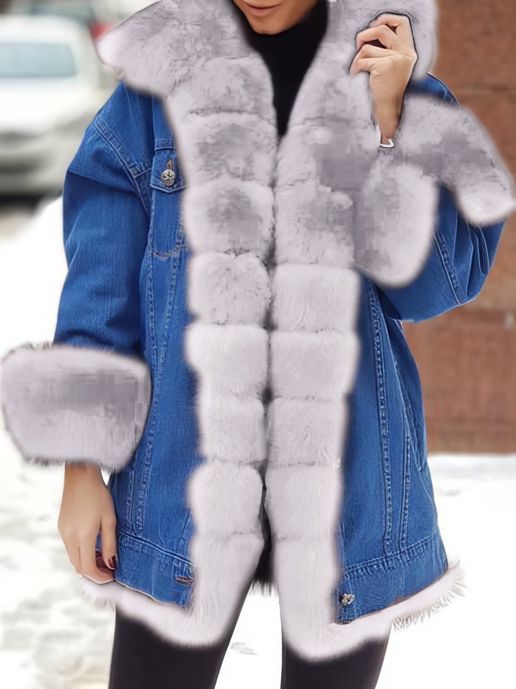 Coats Women's Coats Furry Denim Super Warm Long Sleeve Coat MsDressly