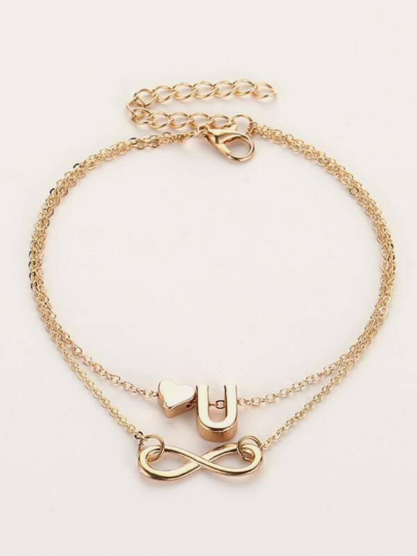 1pc Heart & Infinity Decor Layered Bracelet - LuckyFash™