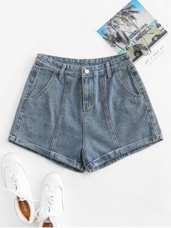 Cuffed High Waisted Jean Shorts
