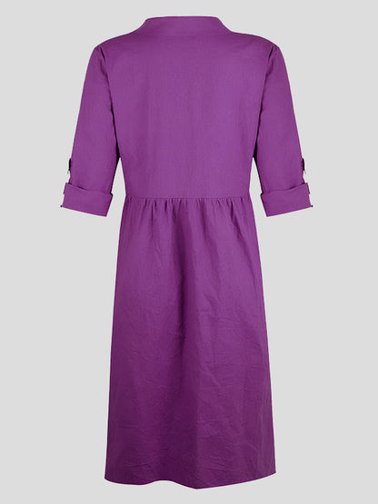 Loose Button Long-sleeved Mid-length Dress