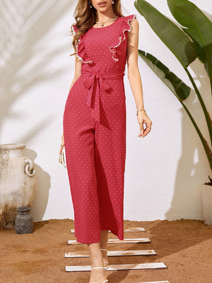 Women's Jumpsuits Lace Panel Lace Up Wide-Leg Jumpsuit