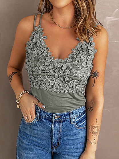 Women's Tank Tops Lace V-Neck Sling Sleeveless Tank Top