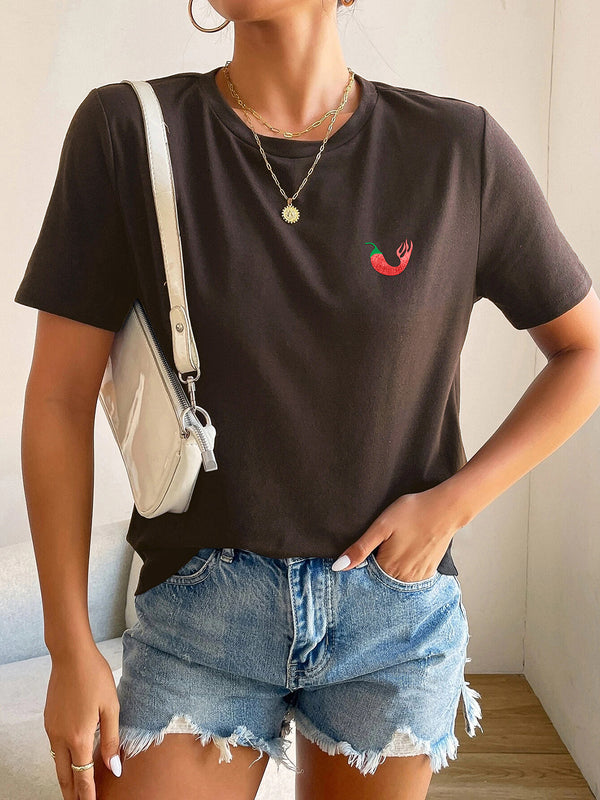 Women's T-Shirts Short Sleeve Round Neck Chili Pepper Print T-Shirt