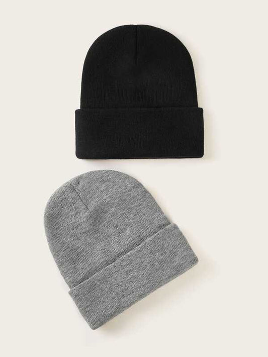 2pcs Solid Cuffed Knit Beanie - LuckyFash™