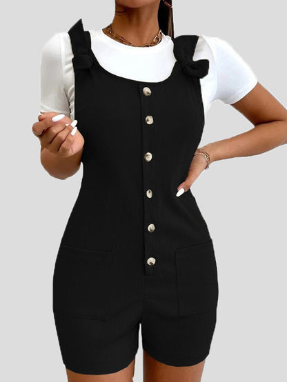 Women's Jumpsuits Casual Solid Button Pocket Bib Jumpsuit