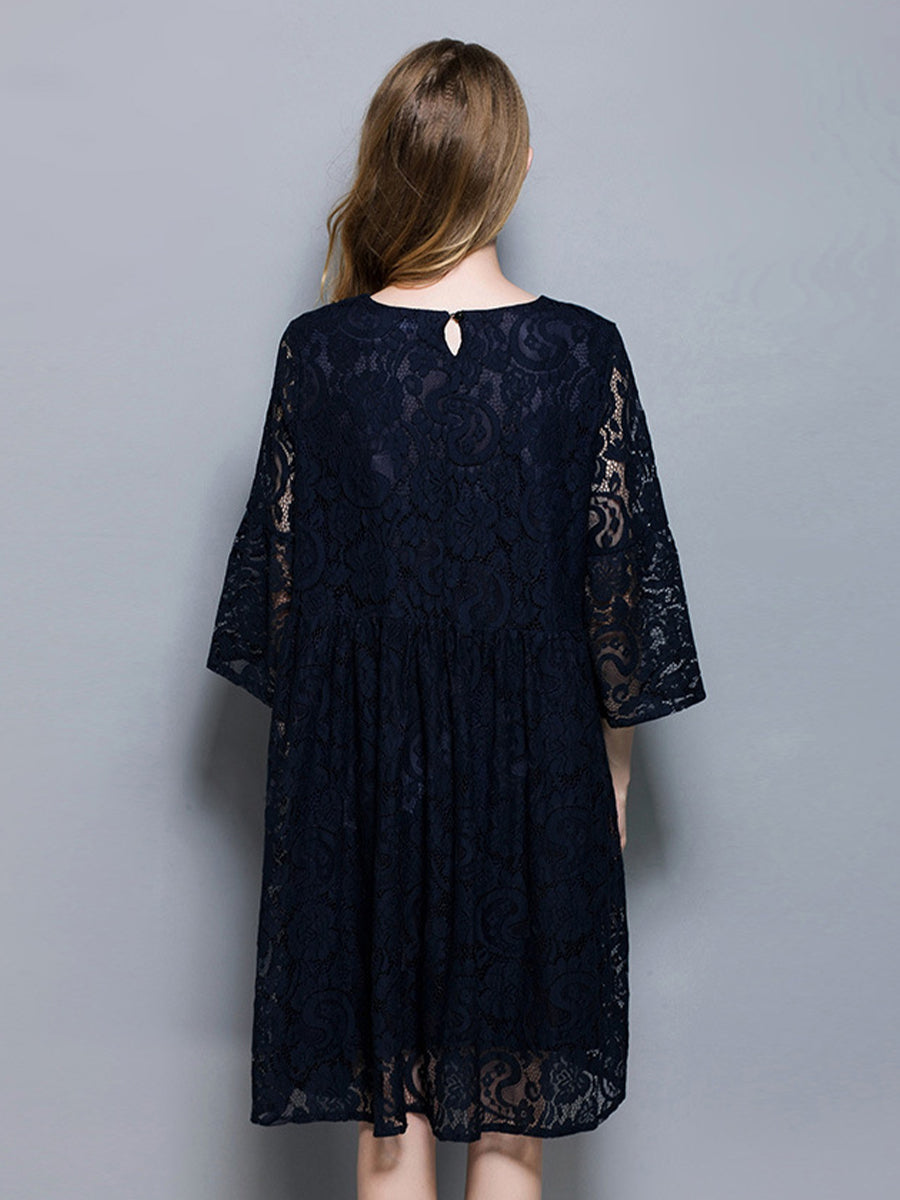 Plus Midi Dresses - Size Curve Dresses Temperament Lace Loose Midi Dress - MsDressly