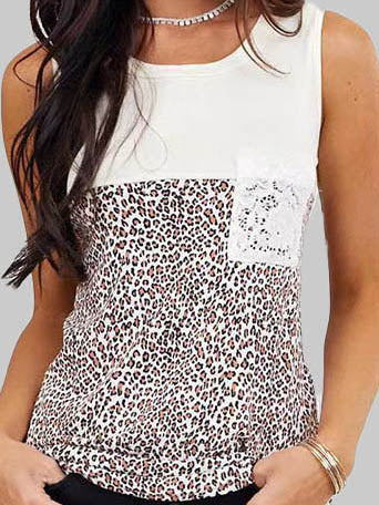 Women's Leopard Stitching Round Neck Vest