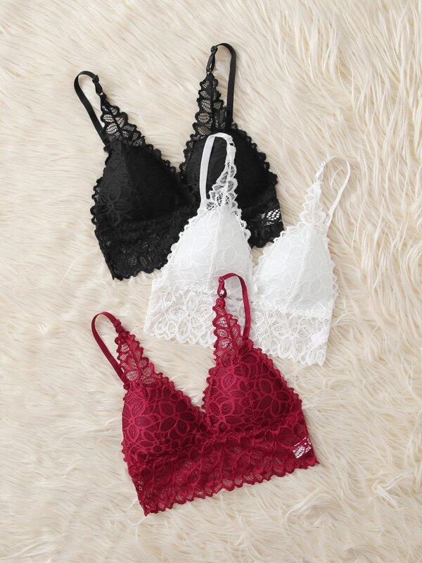 3pack Floral Lace Bralette Set - INS | Online Fashion Free Shipping Clothing, Dresses, Tops, Shoes